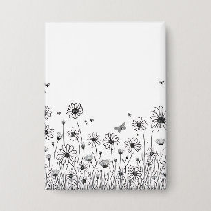 Cute Flower Button – Black and White Wildflower