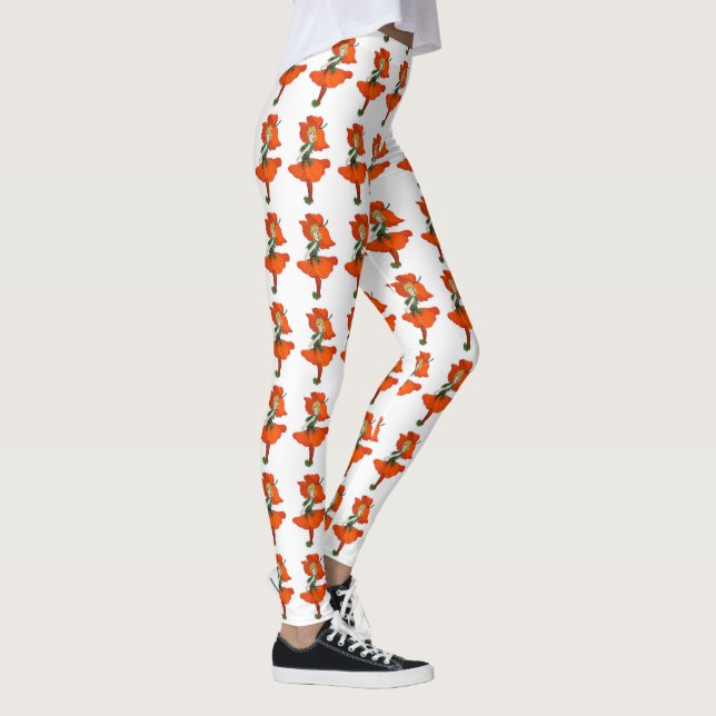 Cute Flower Children Scarlet Poppy Floral Cartoon Leggings (Right)