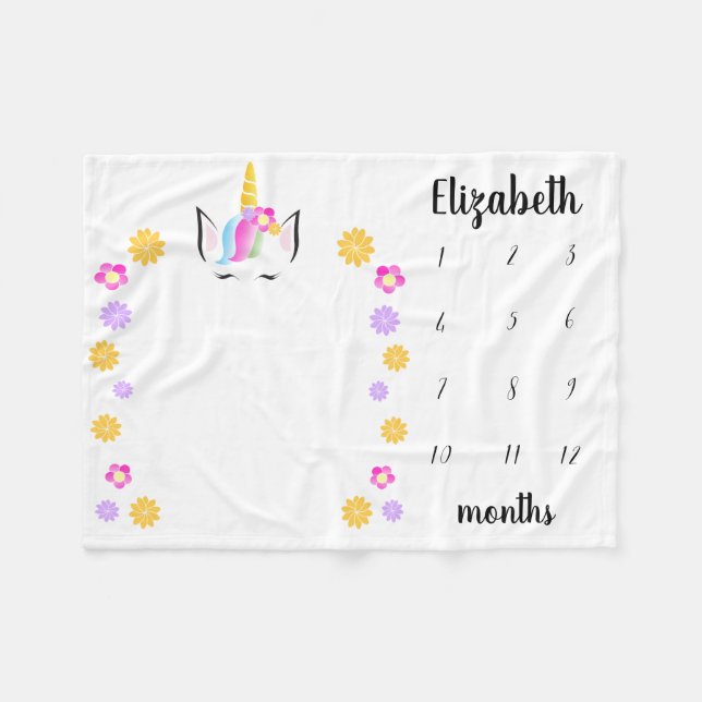 Cute flower crown Unicorn Baby milestone Fleece Blanket (Front (Horizontal))