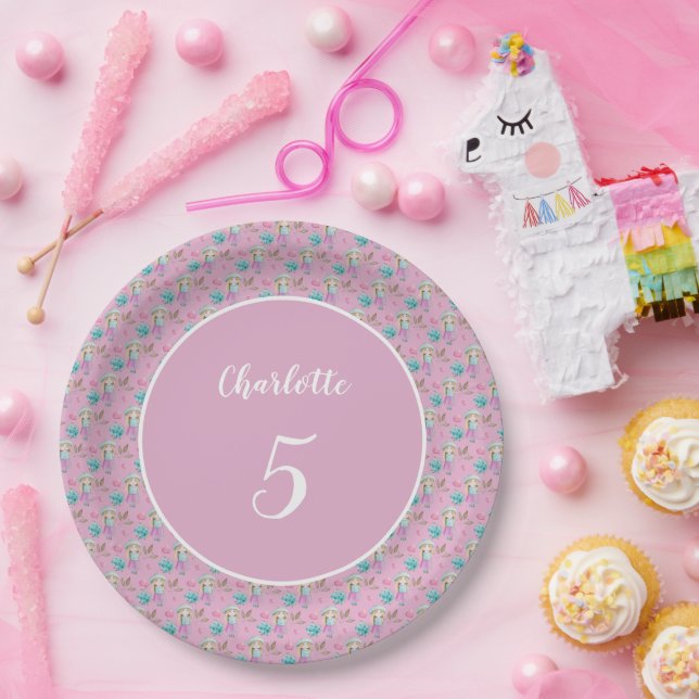 Cute Flower Doll Watercolor Paper Plate (Party)