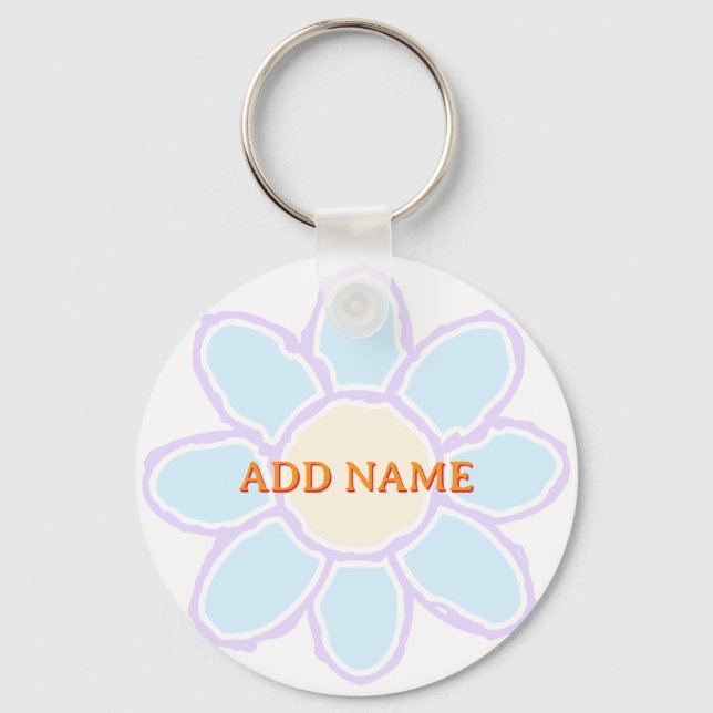 Cute Flower Drawing Custom Text Keychain (Front)