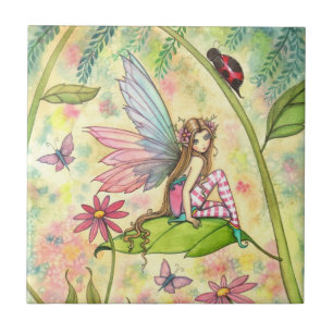 Cute Flower Fairy and Ladybug Fantasy Art Tile