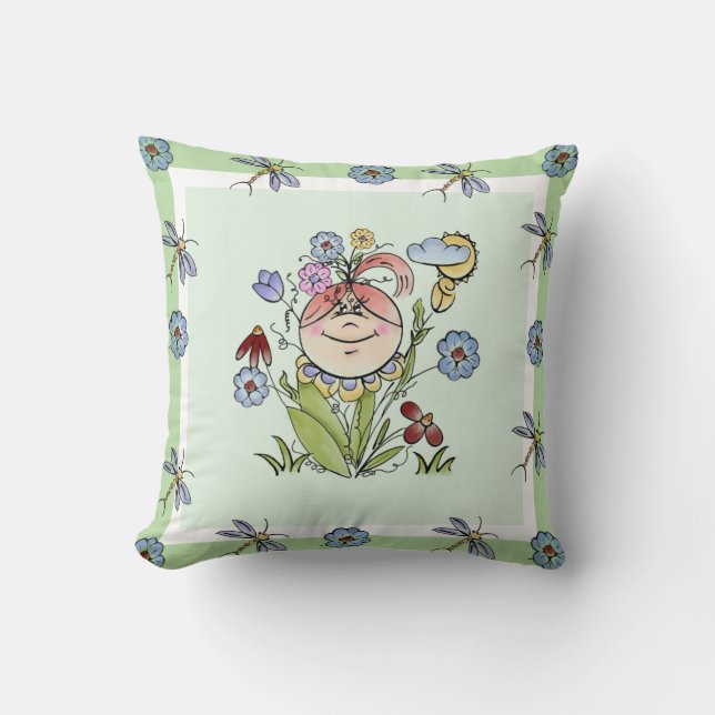 Cute Flower Garden Fairy Nursery Throw Pillow (Front)