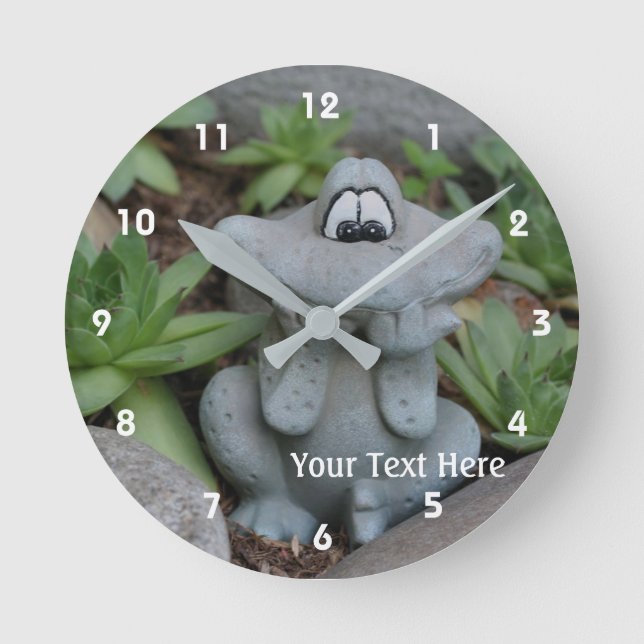 Cute Flower Garden Frog Ornament Personalized Round Clock (Front)