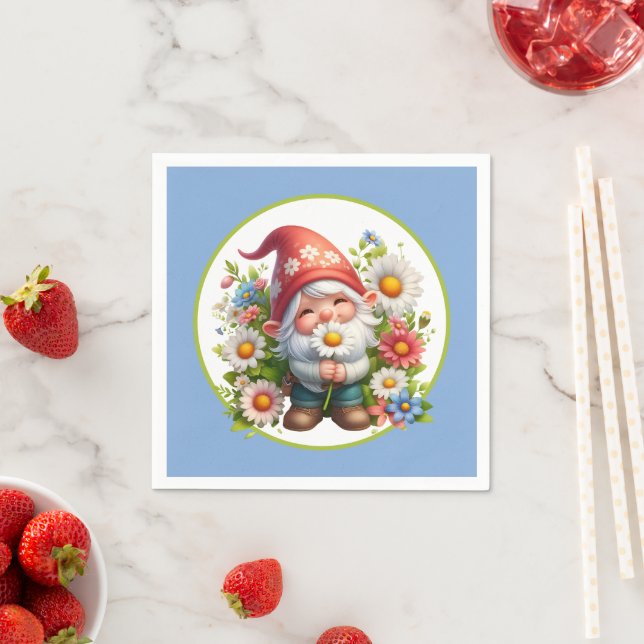 Cute flower garden party gnome  napkin (Insitu)