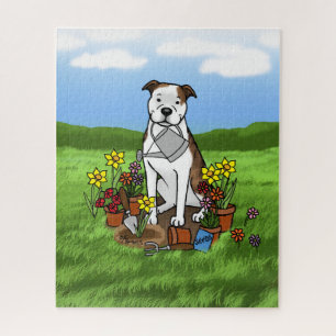 Cute Flower Gardener Pit Bull (lt brindle white 3) Jigsaw Puzzle