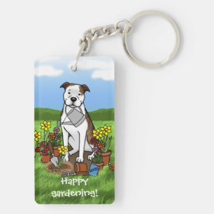 Cute Flower Gardener Pit Bull (lt brindle white 3) Keychain