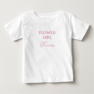 Cute Flower Girl Personalized Name White And Pink Baby T-Shirt