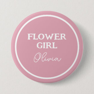 Cute Flower Girl Personalized Pink And White 3 Inch Round Button
