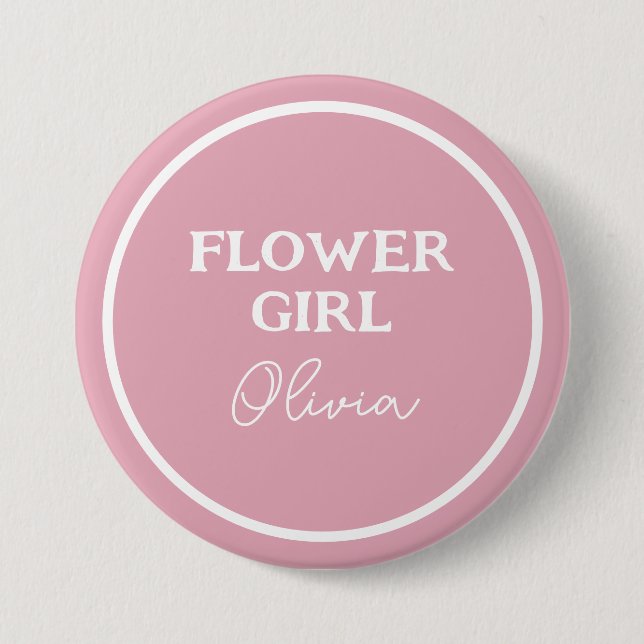 Cute Flower Girl Personalized Pink And White 3 Inch Round Button (Front)