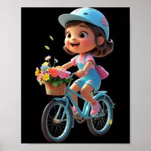 Cute Flower Girl with Bicycle Funny Unisex Design Poster