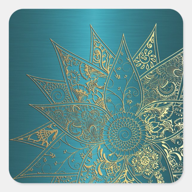 Cute flower henna hand drawn design square sticker (Front)