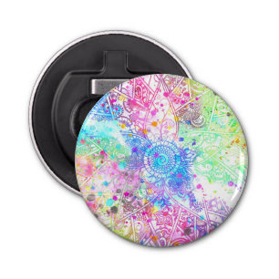 Cute flower henna hand drawn design watercolors bottle opener