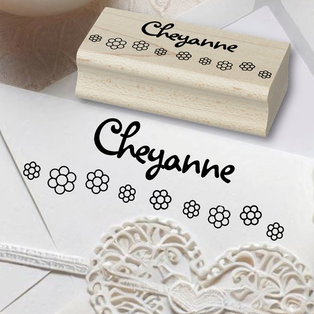 Cute Flower Line Pattern Personalized Name Text Rubber Stamp (Creator Uploaded)