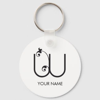 CUTE FLOWER MONOGRAM LETTER W WHITE KEYCHAIN