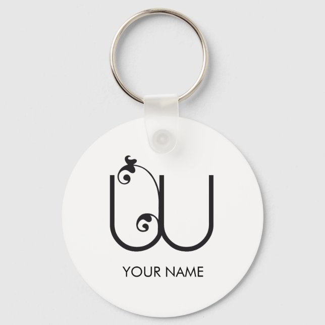 CUTE FLOWER MONOGRAM LETTER W WHITE KEYCHAIN (Front)