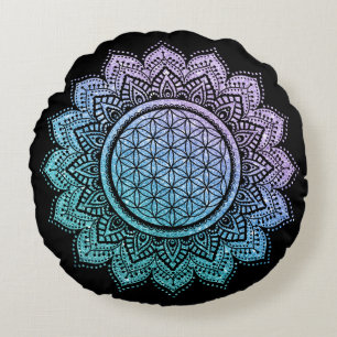 Cute flower of life Mandala glitter meditation Round Pillow
