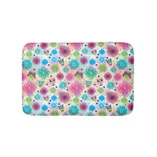 Cute flower owl background pattern bath mat