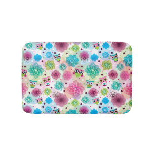 Cute flower owl background pattern bath mat