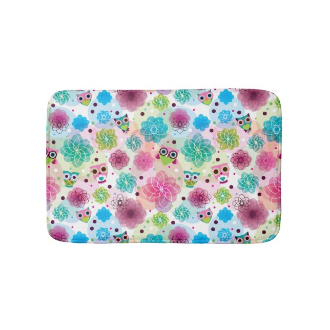Cute flower owl background pattern bath mat (Front)