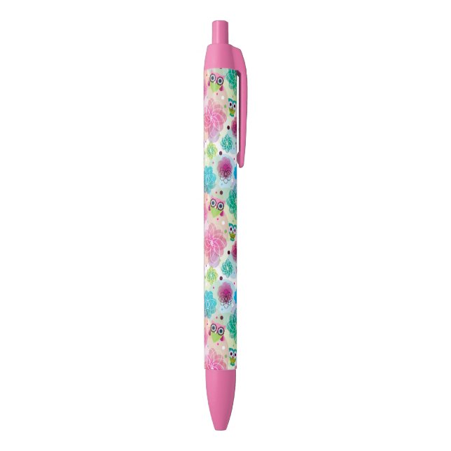 Cute flower owl background pattern black ink pen (Bottom (Vertical))