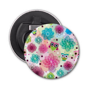 Cute flower owl background pattern bottle opener