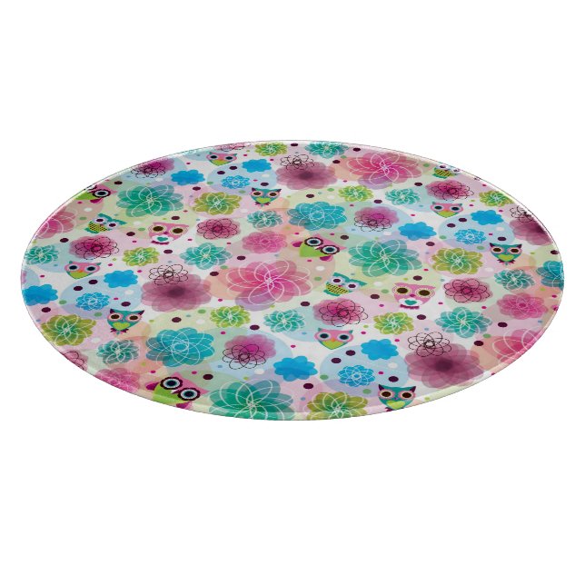 Cute flower owl background pattern cutting board (Corner)