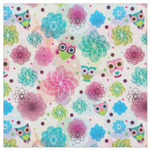 Cute flower owl background pattern fabric