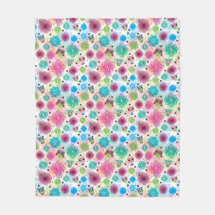 Cute flower owl background pattern fleece blanket