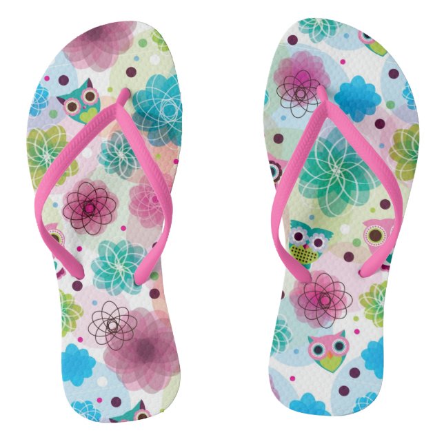 Cute flower owl background pattern flip flops (Footbed)