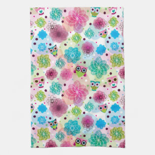 Cute flower owl background pattern kitchen towel