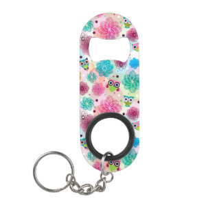 Cute flower owl background pattern mini bottle opener