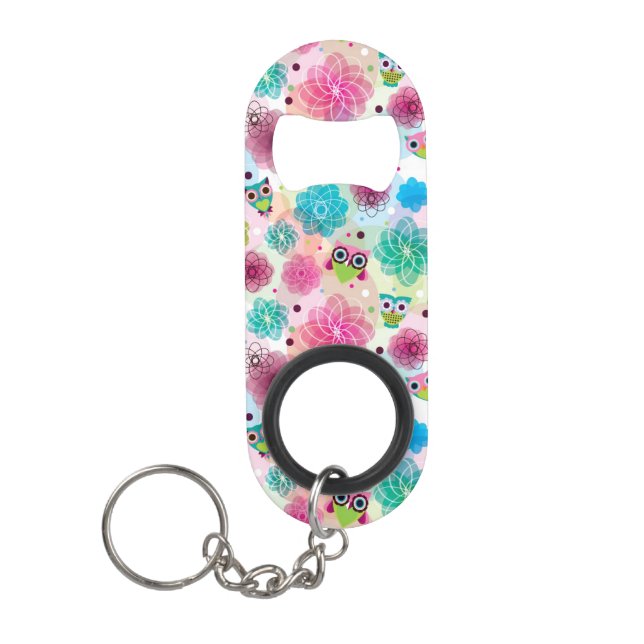 Cute flower owl background pattern mini bottle opener (Front)