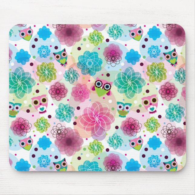 Cute flower owl background pattern mouse pad (Front)