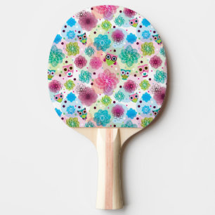 Cute flower owl background pattern ping pong paddle