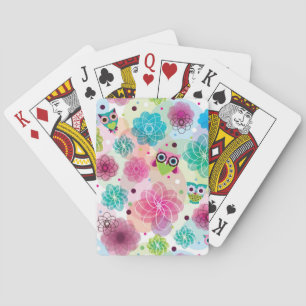 Cute flower owl background pattern playing cards