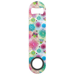 Cute flower owl background pattern speed bottle opener