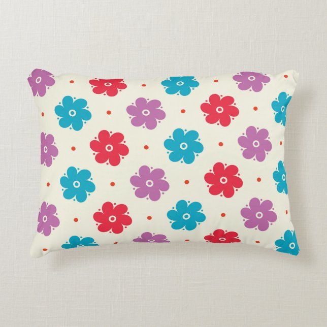 Cute Flower Pattern on White Accent Pillow (Front)