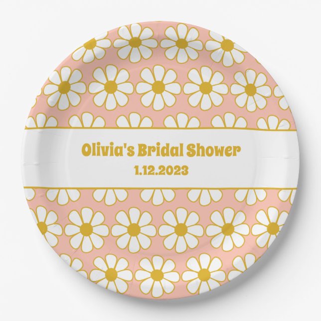 Cute Flower Pattern Personalized Bridal Shower Paper Plate (Front)