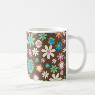 Cute Flower Power Pattern Brown Coffee Mug
