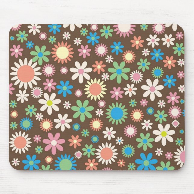 Cute Flower Power Pattern Brown Mouse Pad (Front)