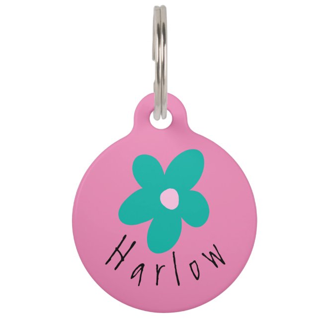 Cute Flower Power Personalized Dog ID Tag  (Front)