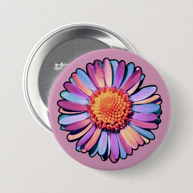   Cute Flower Purple Pink Blue Boho Daisy Bisexual 3 Inch Round Button (Front & Back)