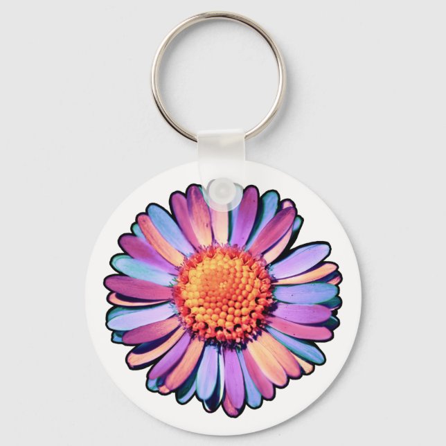   Cute Flower Purple Pink Blue Boho Daisy Bisexual Keychain (Front)