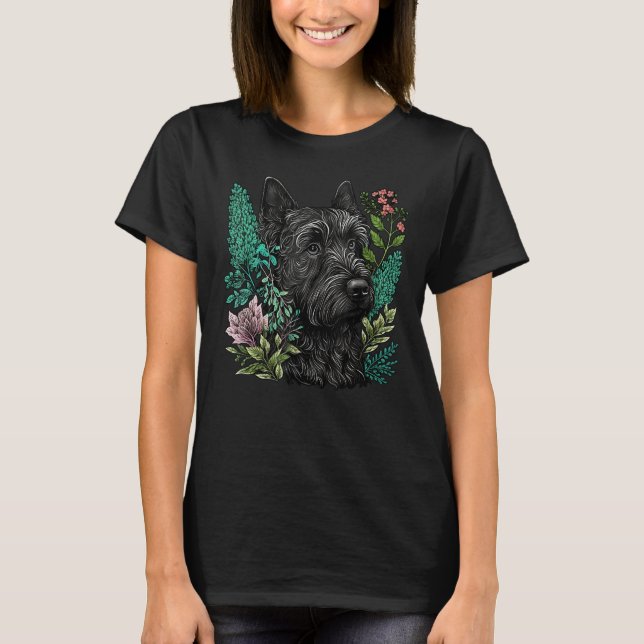 Cute Flower Scottie summer Floral Scottish Terrier T-Shirt (Front)