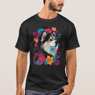 Cute Flower summer Floral Alaskan Malamute T-Shirt