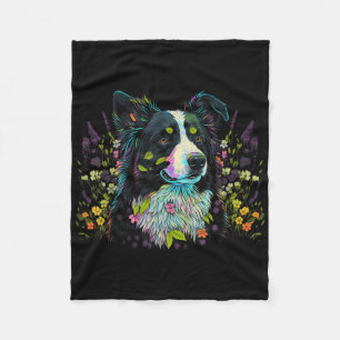 Cute Flower Summer Floral Border Collie  Fleece Blanket