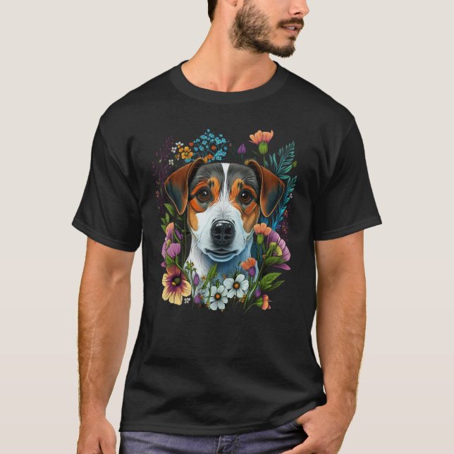 Cute Flower summer Floral Jack Russell Terrier T-Shirt (Front)