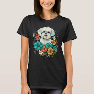 Cute Flower summer Floral Maltese dog T-Shirt