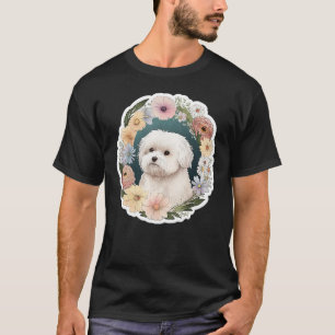 Cute Flower summer Floral Maltese dog T-Shirt